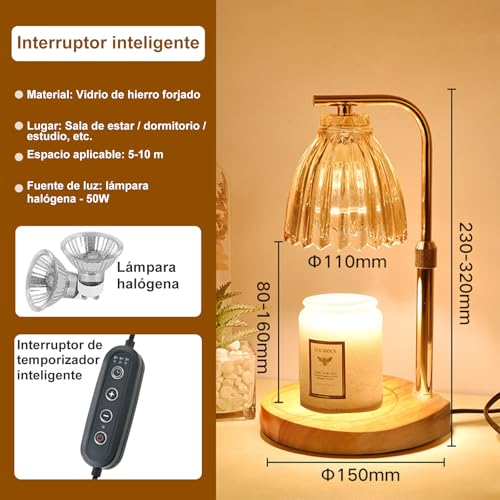 Lampara para Velas Aromaticas, Temporizador Lampara Calentadora de Velas, Altura Ajustable Lámparas Aromatizantes, 4 Niveles de Brillo, con 2 Bombillas, para Decoración del Hogar (Oro champán)
