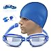 NICPAY Swimming Goggles + Swim Cap + Protective Case + Nose Clip + Ear Plugs,Swimming Goggles No Leaking Anti Fog 100% UV Protection for Adult Men Women Youth Kids Child (Light Blue)