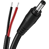 DC Power Pigtail Cable,16AWG DC Barrel Plug Connector 2.1mm x 5.5mm Male Plug to Bare Wire Open End Power Wire Supply Repair Cord for CCTV Security Camera,12V 24V 36V Adapter 3ft
