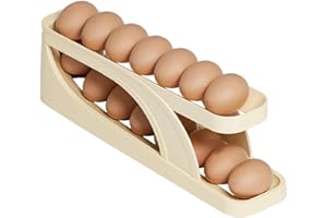 Two Tiers Egg Storage Holder, Auto Rolling Egg Dispenser Tray, Egg Boxes Rack for Fridge, Egg Storage Container for Kitchen C