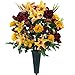 Sympathy Silks Artificial Cemetery Flowers – Realistic Vibrant Roses, Outdoor Grave Decorations - Non-Bleed Colors, and Easy Fit - Fall Mix Bouquet