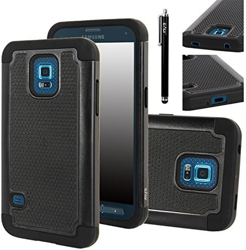 Galaxy S5 Sport Case, E LV Galaxy S5 Sport Case, S5 Sport Case (Sprint) - Full Body Hybrid Armor Protection for Samsung Galaxy S5 Sport with 1 Black Stylus - black