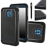 Galaxy S5 Sport Case, E LV Galaxy S5 Sport Case, S5 Sport Case (Sprint) - Full Body Hybrid Armor Protection for Samsung Galaxy S5 Sport with 1 Black Stylus - black