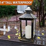 Bright Zeal BZY 14" Tall Vintage Decorative Lantern with LED Pillar Candle (Bronze, Batteries Included) - Outdoor Lanterns Decorative Hanging - Battery Lantern Candle Holder - Vintage Candle Lantern