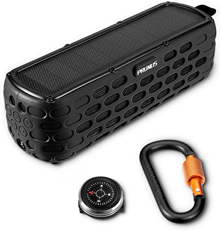 PRUNUS T-63(Upgraded) Solar Powered Bluetooth Speaker, 30-Hours Playtime Portable Outdoor Stereo Music Player, IPX65 Water, Dust Resistance and 6.5 feet Drop Proof with Emergency Flashlight