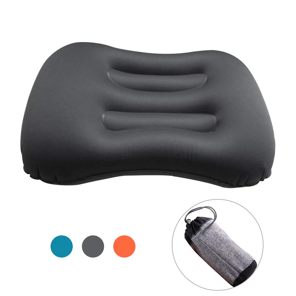Wishesport Camping Pillows, Ultralight Inflatable Soft Flock Pillows with Head and Neck Support for Travel Hiking Outdoor Backpacking (Gray)