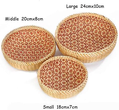100% Handmade Weaved Storage Bin Fruit Basket Bamboo Hamper Food Tray Weaving Rack Holder Dining Room Small Container Box Natural Decor Serving Handcrafted Bowl Organizer Snack Display (Large)