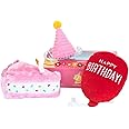 ZippyPaws - Birthday Box Gift for Dogs and Puppies - Dog Birthday Toys, Dog Birthday Cakes, Dog Squeaky Toys - 3 Pack, Pink