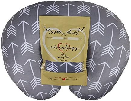 Adorology Minky Nursing Pillow Slipcover, Gray Arrow Design, Infant Breastfeeding Soft Pillow Cover, Great for Baby Shower for Any Mom to Be