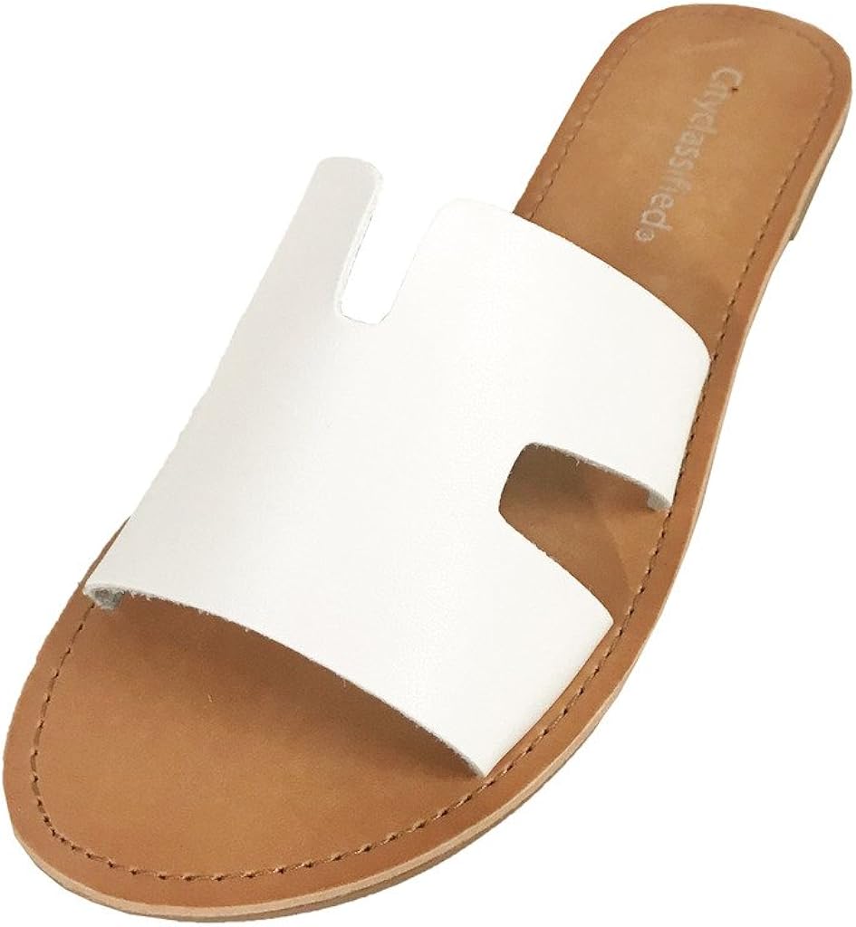 white leatherette slip on flip flops