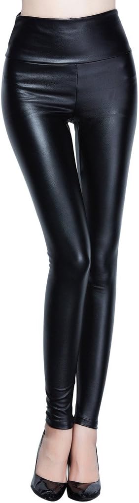 Coreal Lotstyle Slim Fit High-Elastic Faux Leather High Waist Leggings Black Pants