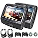 AUTOWINGS A-H9110B Car Headrest DVD Player 9 inch Screen Leather with USB HDMI FM Transmitter Game Disc Remote IR Headphone Black Pack of 2
