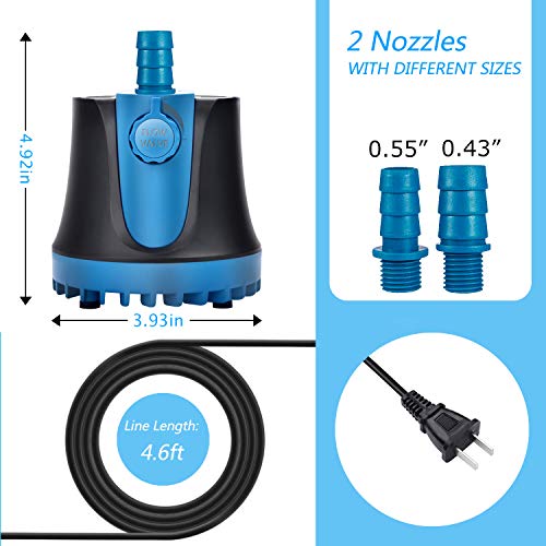 Submersible Water Pump 475GPH (1800L/H, 25W), Ultra Quiet Water Pump with Anti-Dry Safety Protection for Aquarium, Fish Tank, Pond, Fountain, Statuary, Hydroponics - Thumbnail 4