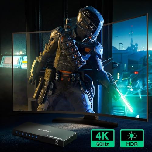 HDMI Switch 4K 60Hz, AVIDGRAM HDMI 2.0 Switch 4 in 1 Out, 4 Port HDMI Selector Box with IR Remote Control Support HDCP 2.2 HDR10 3D 18Gbps for Xbox PS4 Roku HDTV Monitor