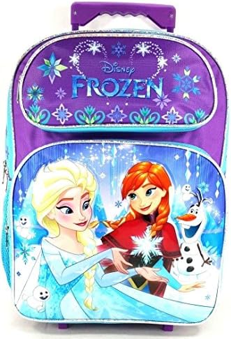 Disney Frozen Girls Elsa, Anna &amp; Olaf 16" Rolling Canvas Purple School Backpack