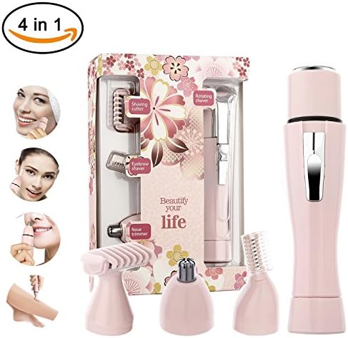 Halcent Cordless Multi Grooming Kit 4 in 1 Ladies Electric Shaver Hair Removal Tool with Eyebrow Trimmer, Hair Remover, Nose Precision Trimmer, Painless Epilator for Women