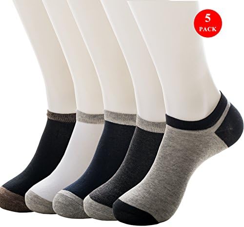 No Show Socks For Men 5 Packs - Cotton Heel Non Slip Low Cut Boat Socks Multicolor