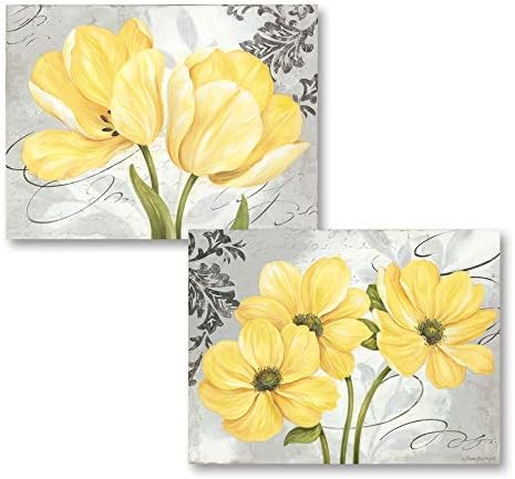 Beautiful Grey & Yellow Blooming Flower Prints Two 16X12 Unframed Paper Posters