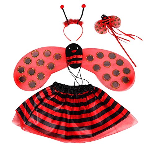 Topbeu 4 Piece Sets Cute Girls Cosplay Costume with Wings, Wand, Headband, Skirt