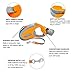 Living Express Retractable Dog Leash for Medium Sized Dogs Weight to 44LBs, 16 Feet Long Tape Tangle Free, Waste Dispenser and Bags Included, Orange