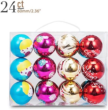 Yoland Christmas Ball 2.36" Shatterproof Ornaments Tree Hangings for Xmas any Holiday Parties Decorations with Gift-Box 24-Pack (Multi-color)