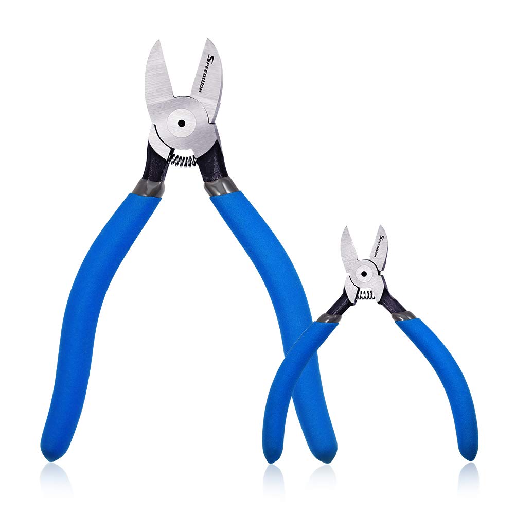 SPEEDWOX 2 Pcs Flush Cutters Side Cutters Set Mini Flush Cut Diagonal Pliers Micro Plastic Nippers Angled Wire Cutting High Leverage with Spring Functional Precision Tools Jewelry Making
