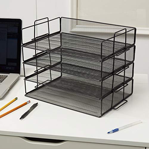 StorageMaid Stackable (4 Tier) Desktop Letter Tray Desk Organizer for School, Home and Office Basic Organization Accessories Sorter for Files, Documents, Letters, and Mail - Steel Mesh Holder