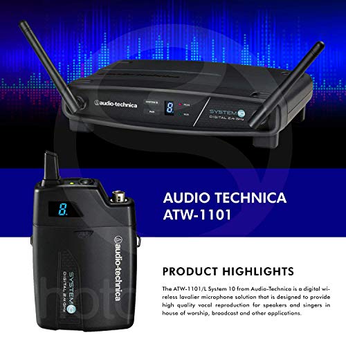 Audio-Technica System 10 ATW-1101/L Wireless Lavalier System with Accessory Bundle