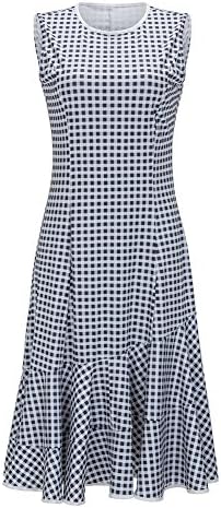 FINIFLY Fashion Women European Plaid Pattern Sleeveless Fishtail Dresses(XL)