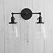 Permo Double Sconce Vintage Industrial Antique 2-Lights Wall Sconces with Oval Cone Clear Glass Shade (Black)