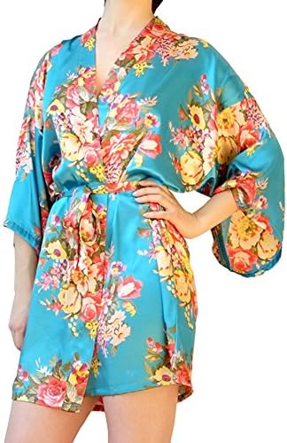 SYLYLJ Women's Satin Floral Short Kimono Robes for Bride and Bridesmaid Wedding Party Robes Nursing Gown