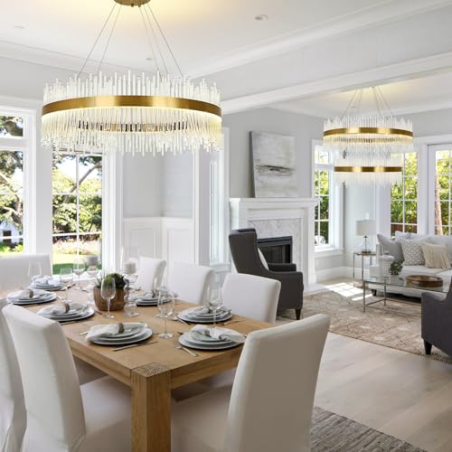 Modern Gold Crystal Chandelier Pendant Light, Dimmable Luxury Crystal Round Lamp, for Living Room, Dining Room, Bedroom, Restaurant, Φ80cm