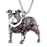 BONSNY Love Heart Enamel Zinc Alloy Metal Pit Bull Buster Dog Necklace Dog Animal Jewelry pendant Unique Design 18” (Grey)