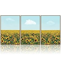 3 Piece Framed Canvas Wall Art Field of Blooming Sunflowers Canvas Prints Home Artwork Decoration for Living Room,Bedroom - 16