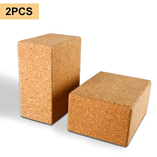 Yaegoo Yoga Blocks, Set of 2, 3 Inchx6 Inchx4.5 Inch- Natural Cork Brick Provides Stability Balance & Support, Improve Strength and Deepen Poses – Great for Yoga, Pilates, Workout, Fitness & Gym