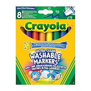 CRAYOLA Ultra-Clean Washable Markers - Assorted Colours (Pack of 8) | Premium Broadline Markers That Can Easily Wash Off…