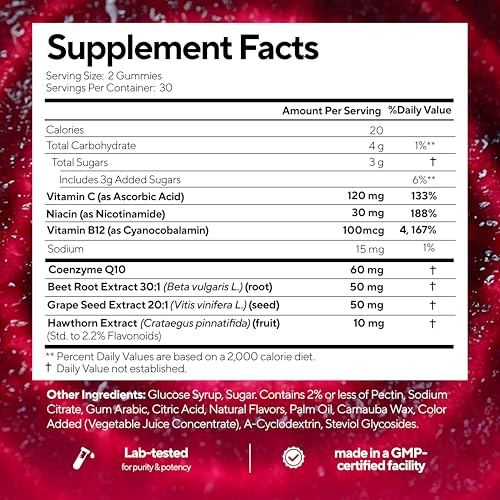 VitaUp Beet Root Gummies – Beetroot Gummies with CoQ10, Grape Seed, Vitamin C, B12 & B3 – Beets Gummies for Circulation Support – Beet Supplement for Energy & Immune Support – 60 Beets Chews