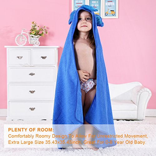 MICHLEY Animal Face Hooded Baby Towel Cotton Bathrobe for Boys Girls 0-6 Year Blue