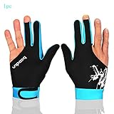 MIFULGOO Man Woman Elastic 3 Fingers Gloves for Billiard Shooters Carom Pool Snooker Cue Sport - Wear on The Right or Left Hand (Black SkyBlue, M)