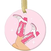 Female Legs in Cowboy Boots. Cowgirl Wears Christmas Ceramic Ornaments Porcelain Pendant Xmas Tree Hanging Ornaments for Home Holiday Decoration Gift