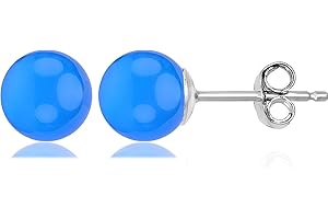 AESDOX Gemstone Ball Stud Earrings for Women Men in Sterling Silver, Ball Size 6mm/8mm/10mm