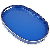 Omuriko Royal Blue Oval Decorative Tray with Handles, Versatile Serving Tray for Coffee Table, Ottoman, Ideal for Serving, Displaying, Organizing