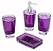 JustNile Essential 4-Piece Bathroom Set in Durable Plastic for Shower and Bathroom, Includes Soap Dish, Toothbrush Holder, Round Tumbler and Dispenser/Pump - Opaque Purple