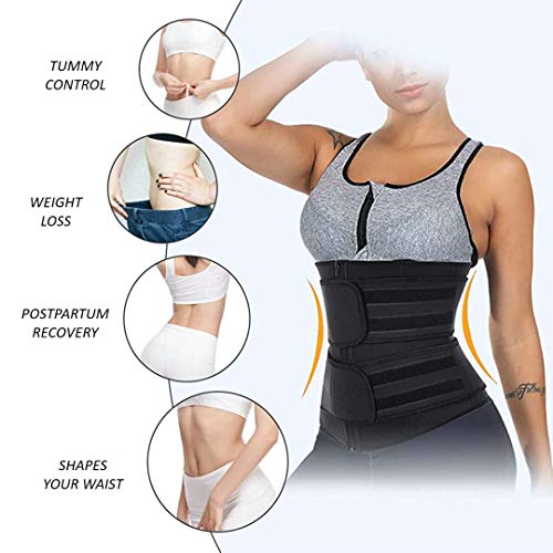 DEYACE Women's Waist Trimmer, Latex-Free Neoprene Waist Trainer Corset for Weight Loss, Steel Boned Sauna Sweat Belt Sport Girdle Body Shaper (Black, L)