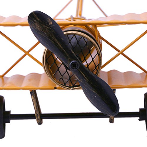 Vintage Airplane Model Metal Handicraft, Wrought Iron Aircraft Biplane, for Photo Props/Christmas/Home Decor/Ornament (Yellow) - Thumbnail 3