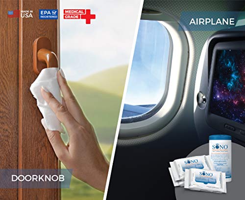 SONO Travel Safe Medical Grade Disinfecting Wipes Family Pack for Airplanes, Cruise Ships, Gyms, Schools, Offices, Kitchens, Bathrooms, Toilets, CPAP Masks and Machines, Vinyl Upholstery, Cell Phones - Thumbnail 5