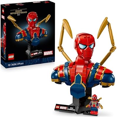| Marvel Busto di Iron Spider-Man - Modellino da Esposizione per Adulti con 2 Braccia Mobili, Testa Girevole e Minifigure del Supereroe - Regalo da Collezione per i Fan degli Avengers - 76326