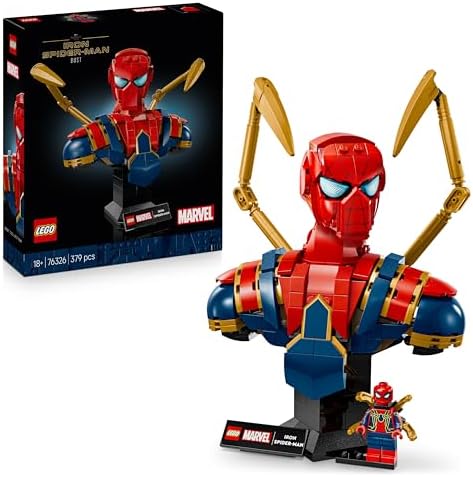 | Marvel Busto di Iron Spider-Man - Modellino da Esposizione per Adulti con 2 Braccia Mobili, Testa Girevole e Minifigure del Supereroe - Regalo da Collezione per i Fan degli Avengers - 76326