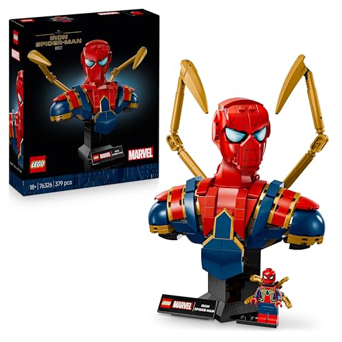 Marvel Busto de Iron Spider-Man - Maqueta para Adultos de Figura de Superhéroe con 2 Brazos Móviles, Cabeza Giratoria y Minifigura - Regalo de la Colección Vengadores para Hombres y Mujeres 76326