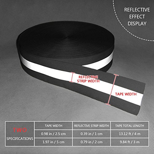 High Visibility Reflective Tape Strip, Fabric Florescent Reflective Safety Tape Sew-on Warning Safety Trim (Black, 0.98in0.39in) - Thumbnail 2